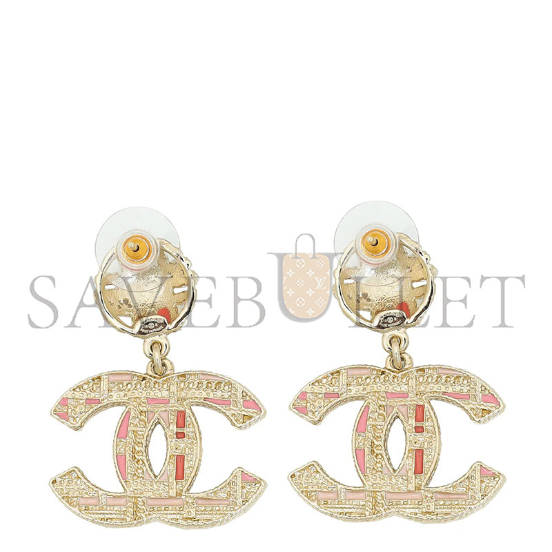 CHANEL PINK CC PEADS STUDS DROP EARRINGS AB2490 